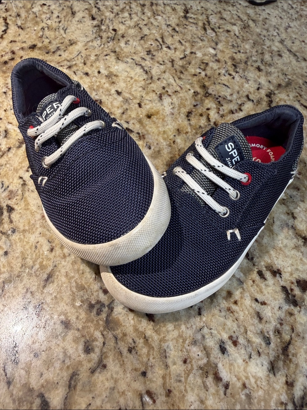 Sperry Navy Knit Low-Top Sneakers with White Soles